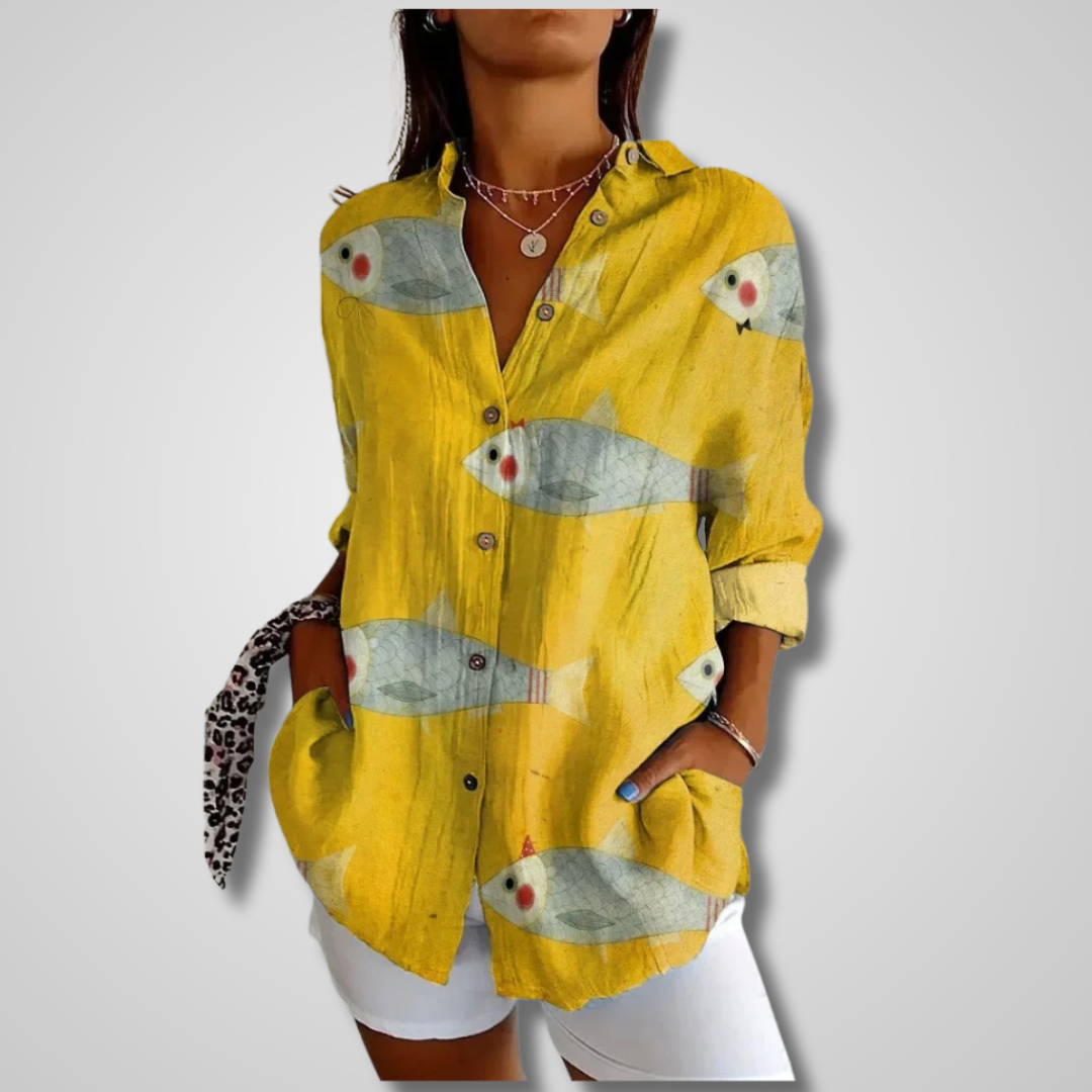 Women’s Vintage Floral Print Button-Up Blouse with Relaxed Fit