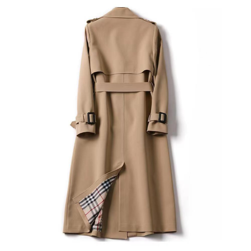 Women's Double-Breasted Belted Trench Coat with Classic Lapel