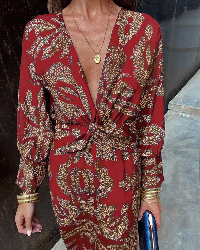 Women’s Printed Twist Front Midi Dress