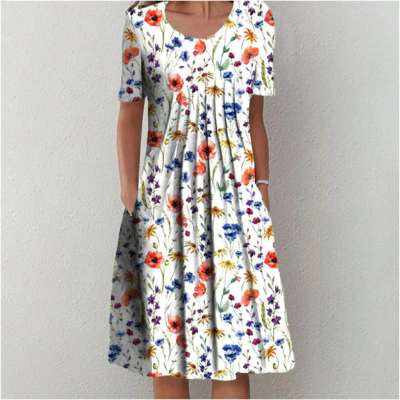 Women's Floral Print Midi Dress with Relaxed Everyday Elegance