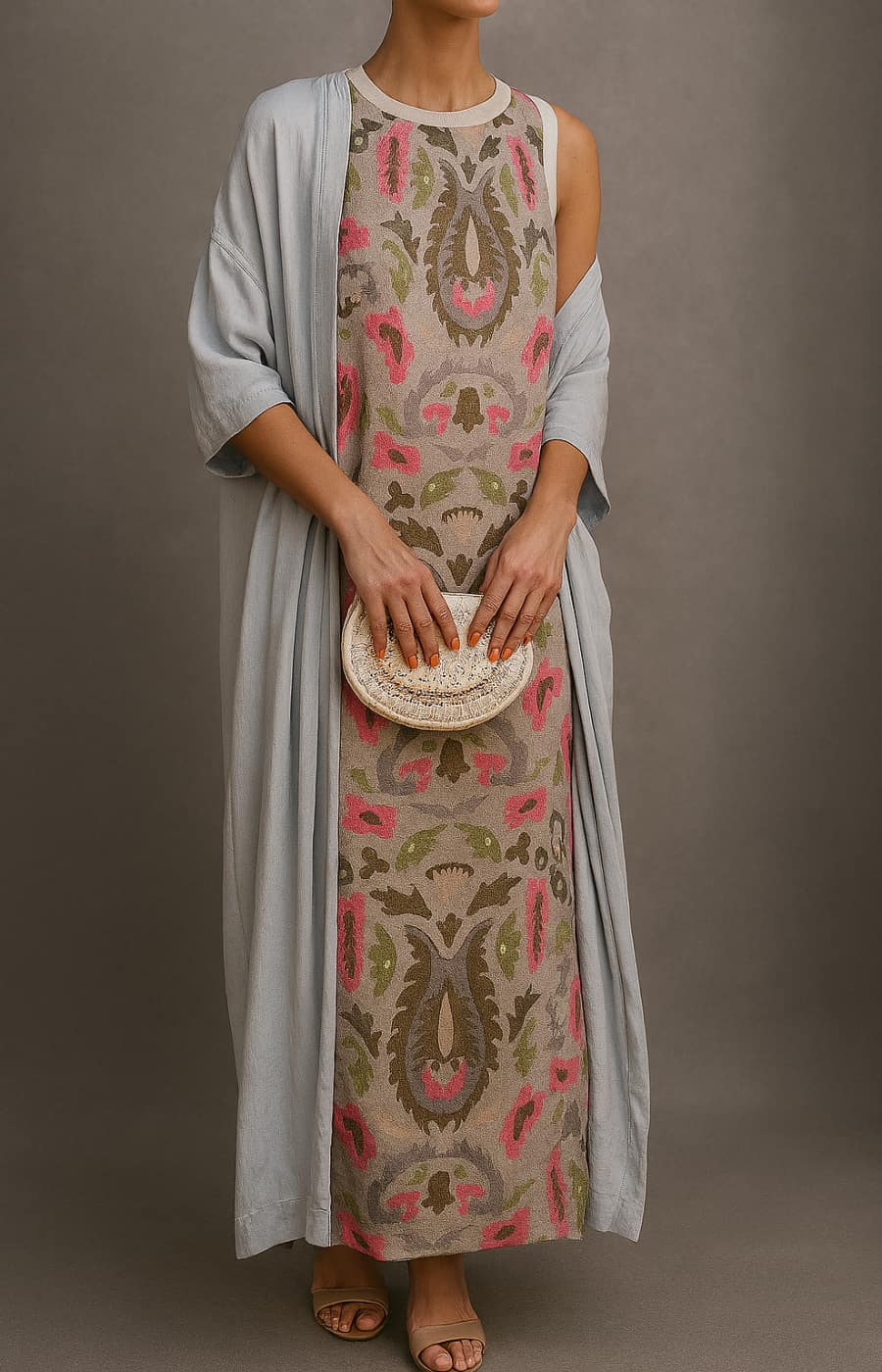 Women's 2-Piece Printed Maxi Dress and Cardigan Set