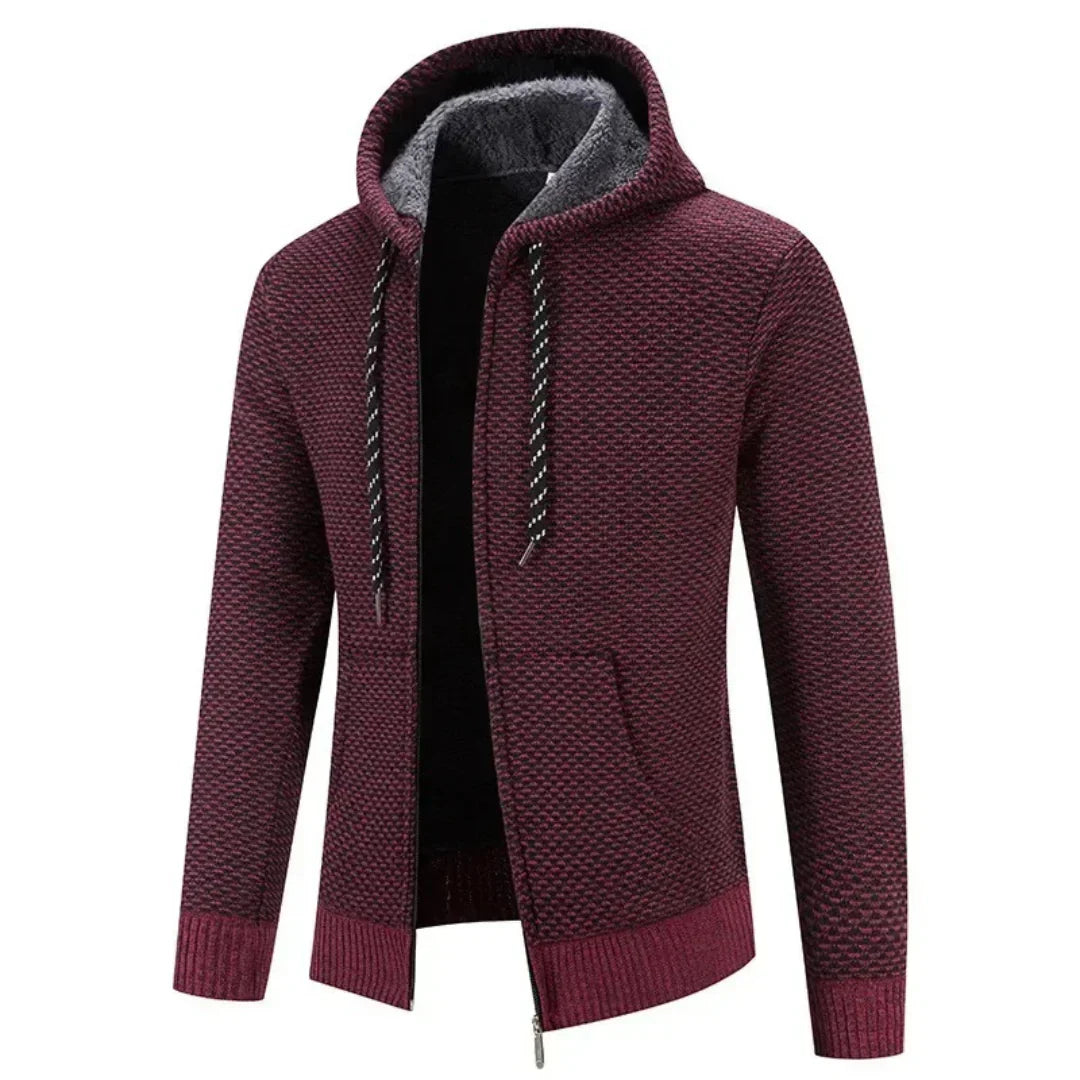 Men's Hooded Casual Zip-Up Knit Cardigan