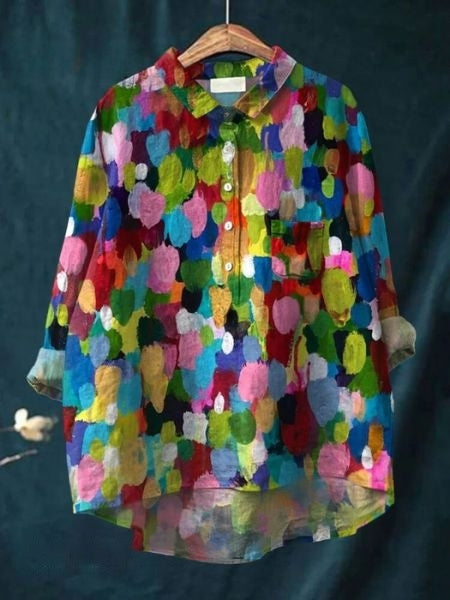 Long Sleeve Floral Print Button Front Blouse for Women