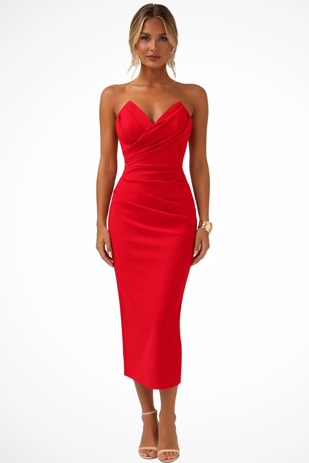 Women’s Sweetheart Neck Midi Bodycon Dress