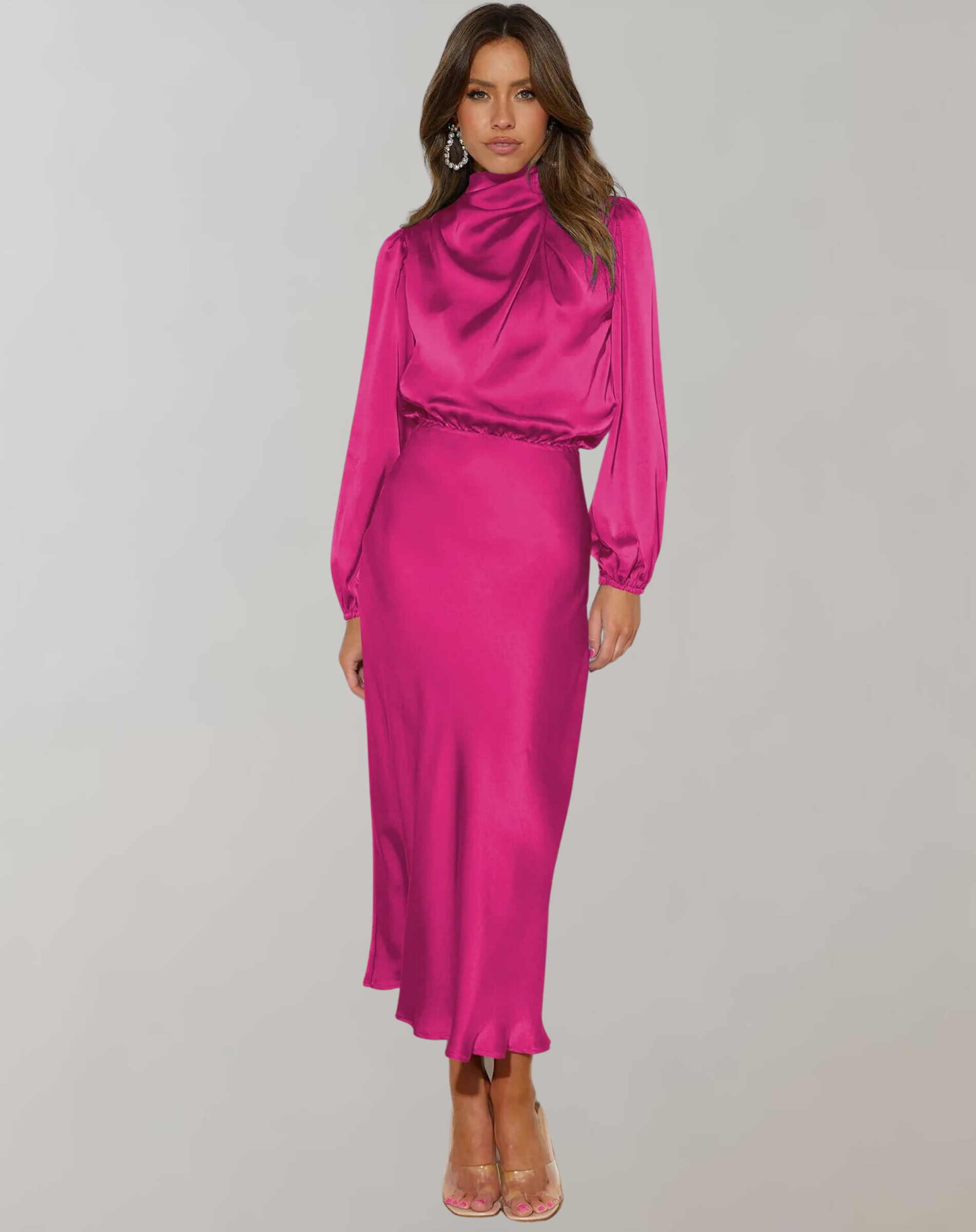 Elegant Satin Dress with Long Sleeves