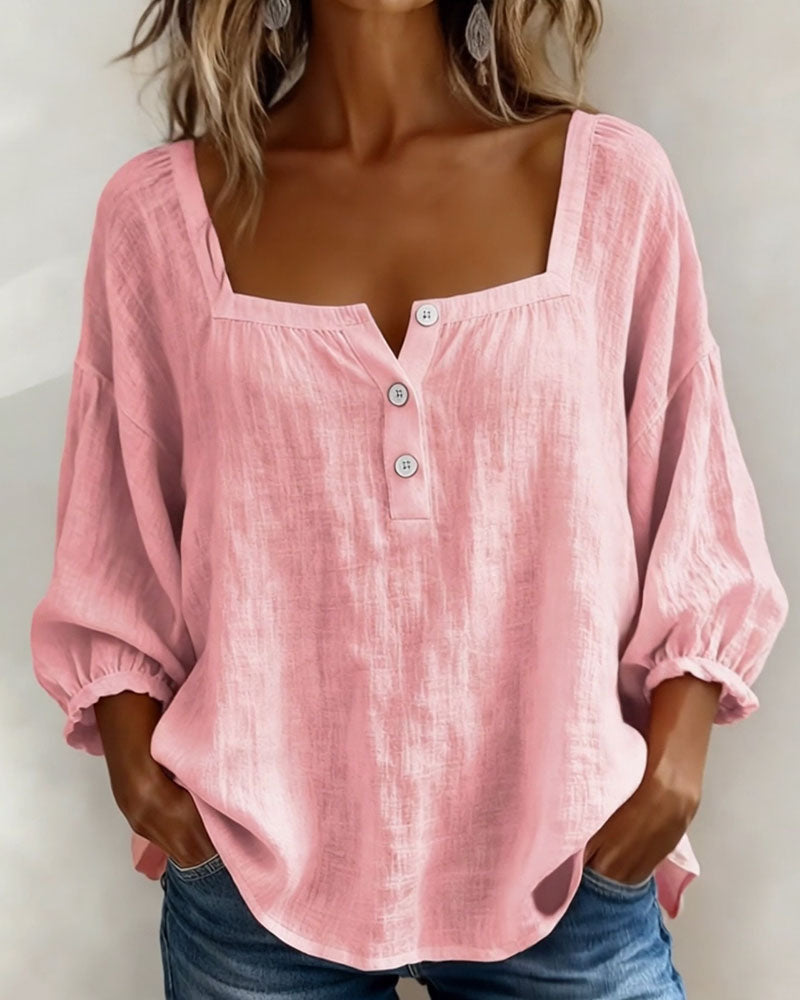 Women's Relaxed Square Neck Balloon Sleeve Blouse