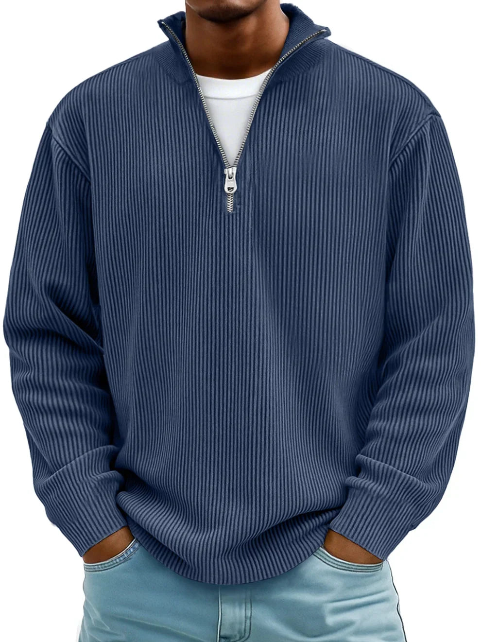 Men's Ribbed Quarter-Zip Long Sleeve Sweater