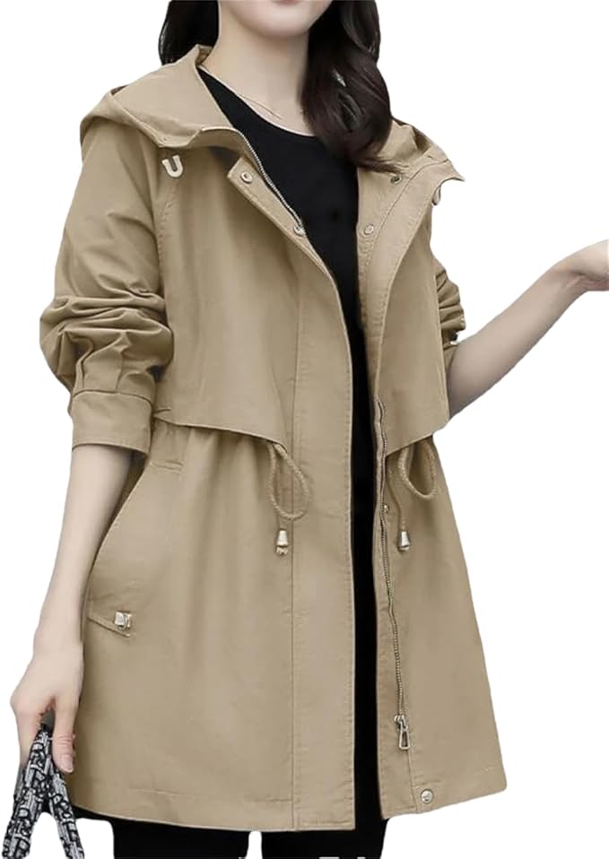 Women's trench coat with hood | Waterproof and long-sleeved