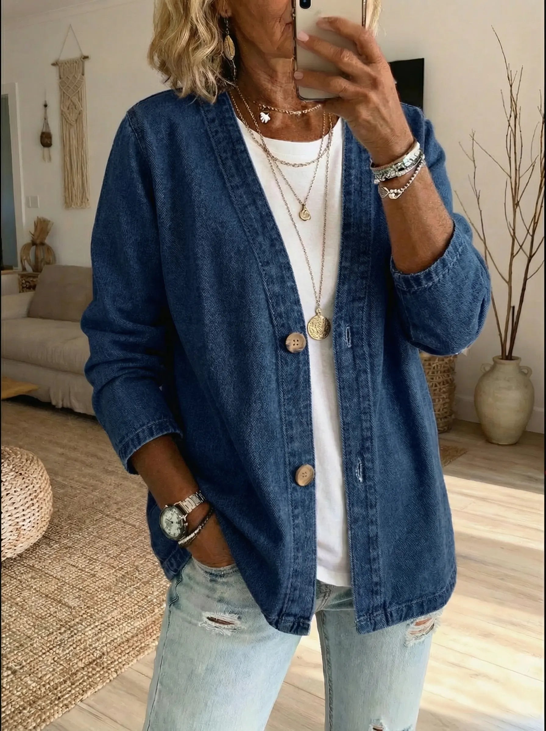 Women’s Button-Front Denim Cardigan