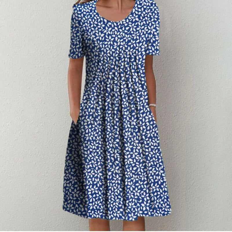 Women's Floral Print Midi Dress with Relaxed Everyday Elegance
