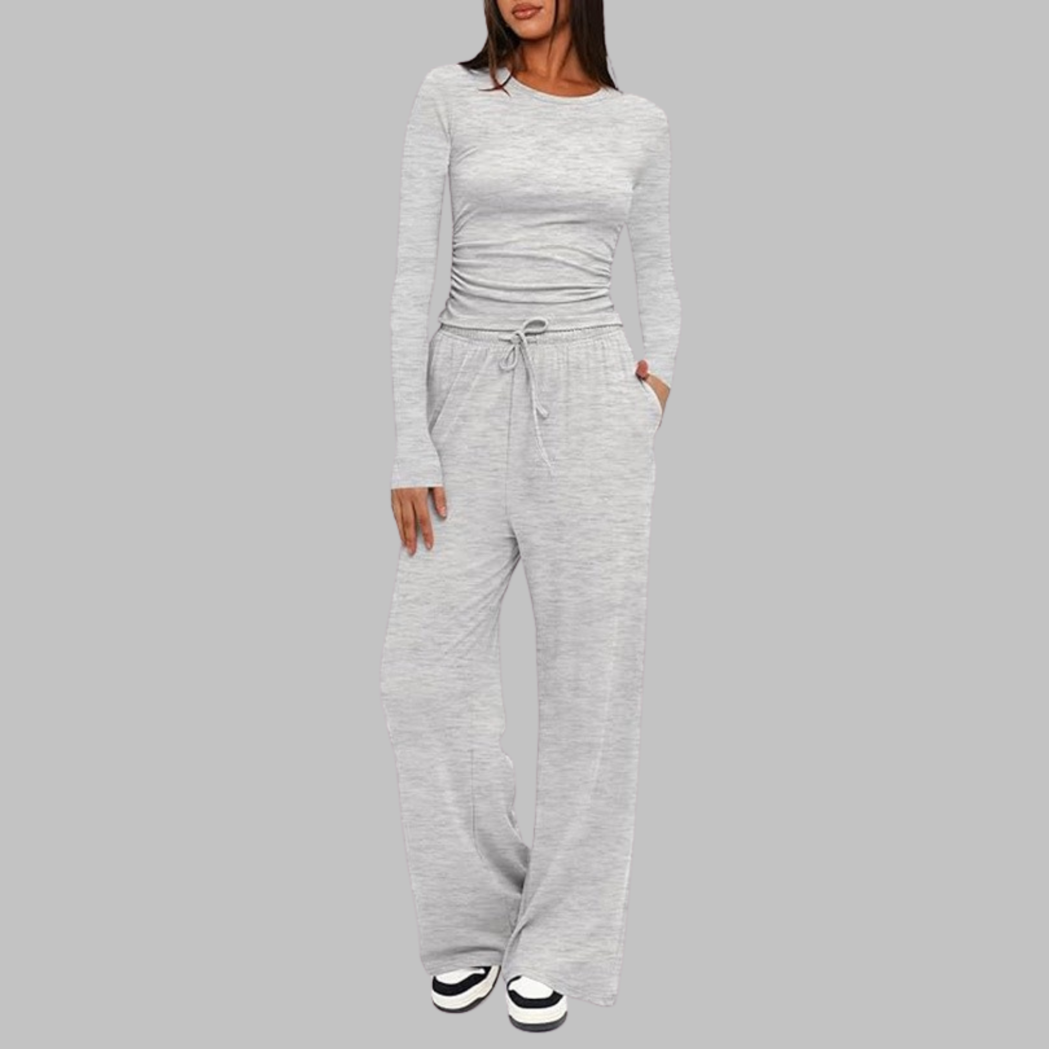 Women's Long Sleeve Top Wide Leg Pants Set