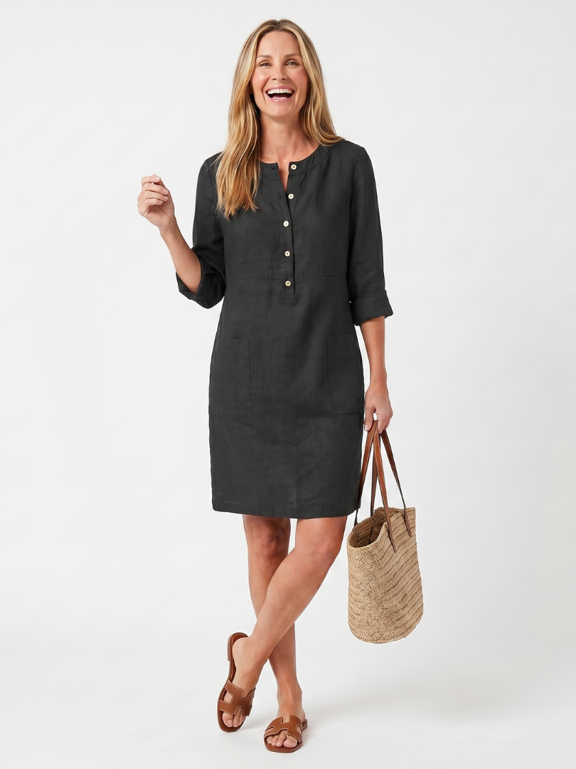 Women's Relaxed Shift Dress with Three-Quarter Sleeves