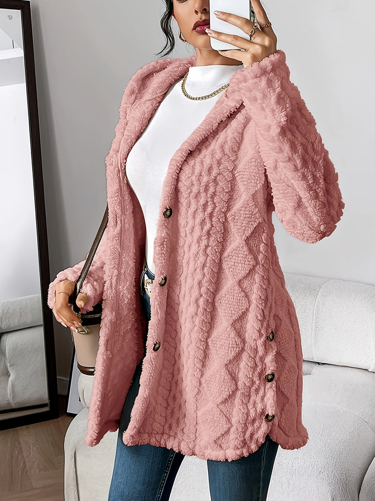 Women's Cable Knit Cardigan with Hood