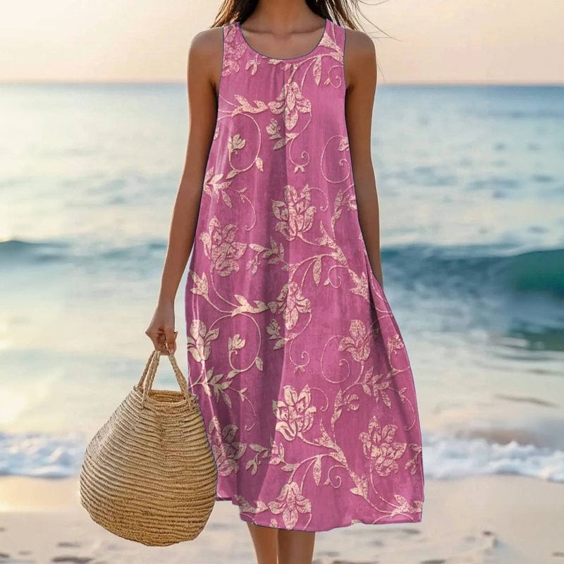 Women's Sleeveless Floral Print Casual Swing Midi Dress