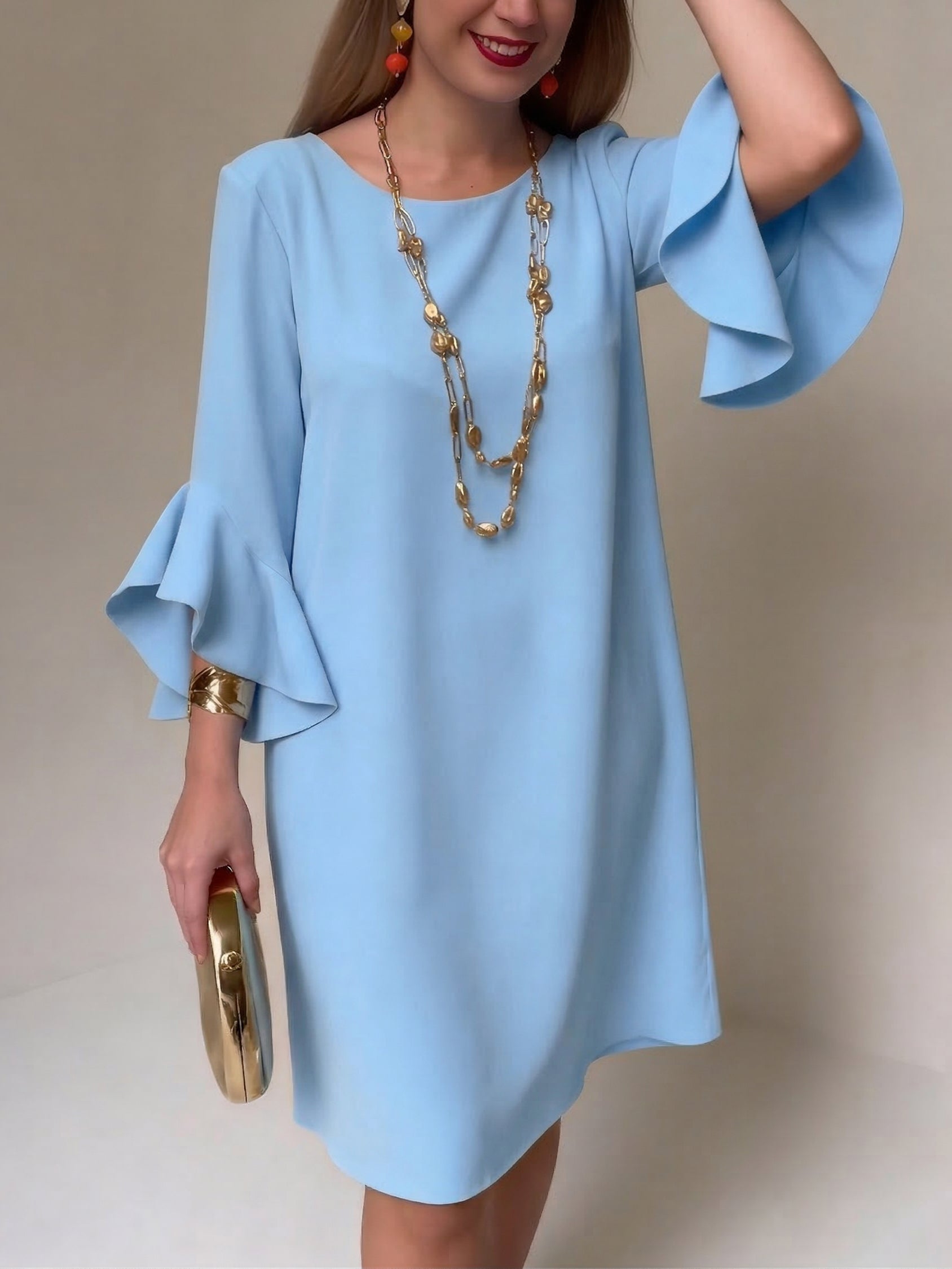 Women's Fluid Midi Dress Ruffle Sleeves