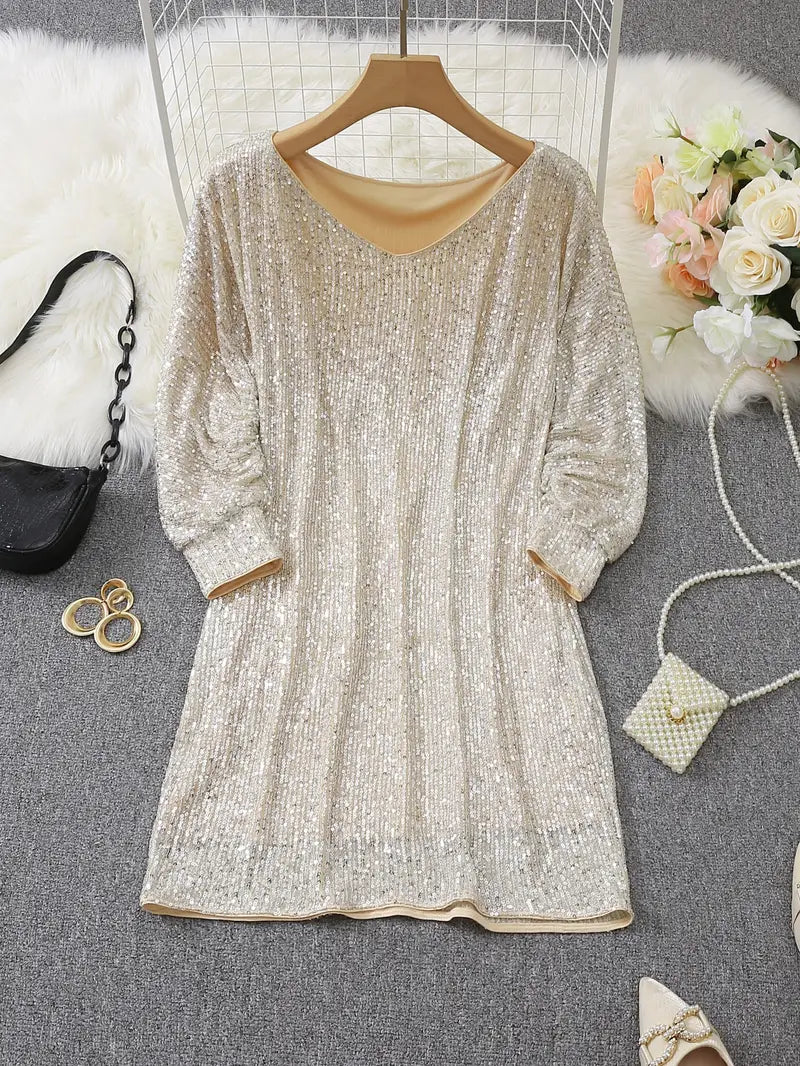 Women’s Sequin Mini Dress with Off-Shoulder Neckline