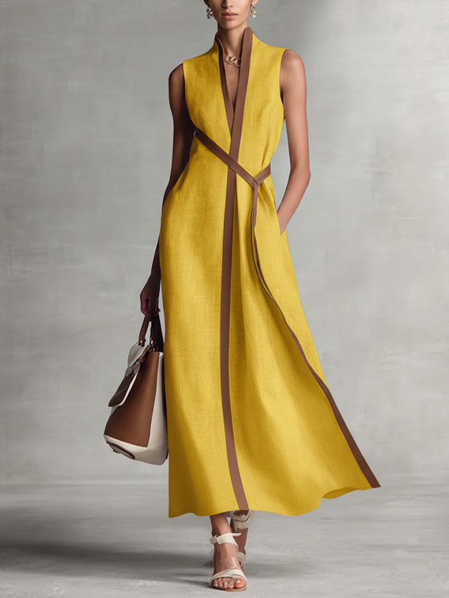 Women's Sleeveless Maxi Dress with Mandarin Collar