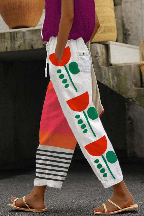 Women's Printed Wide-Leg Pants with Elastic Waist