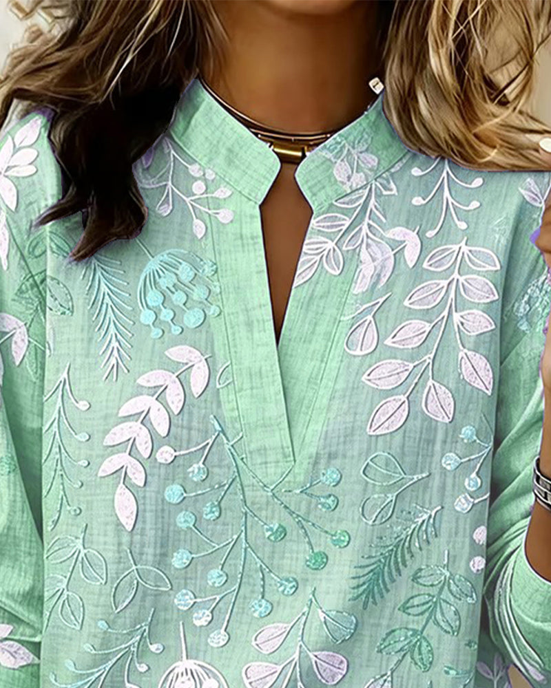 Women's Soft-Touch Blouse Pastel Floral V-Neck