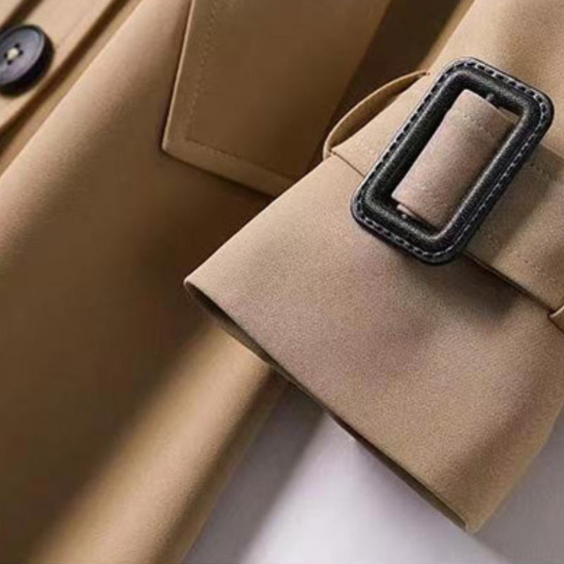Women's Double-Breasted Belted Trench Coat with Classic Lapel