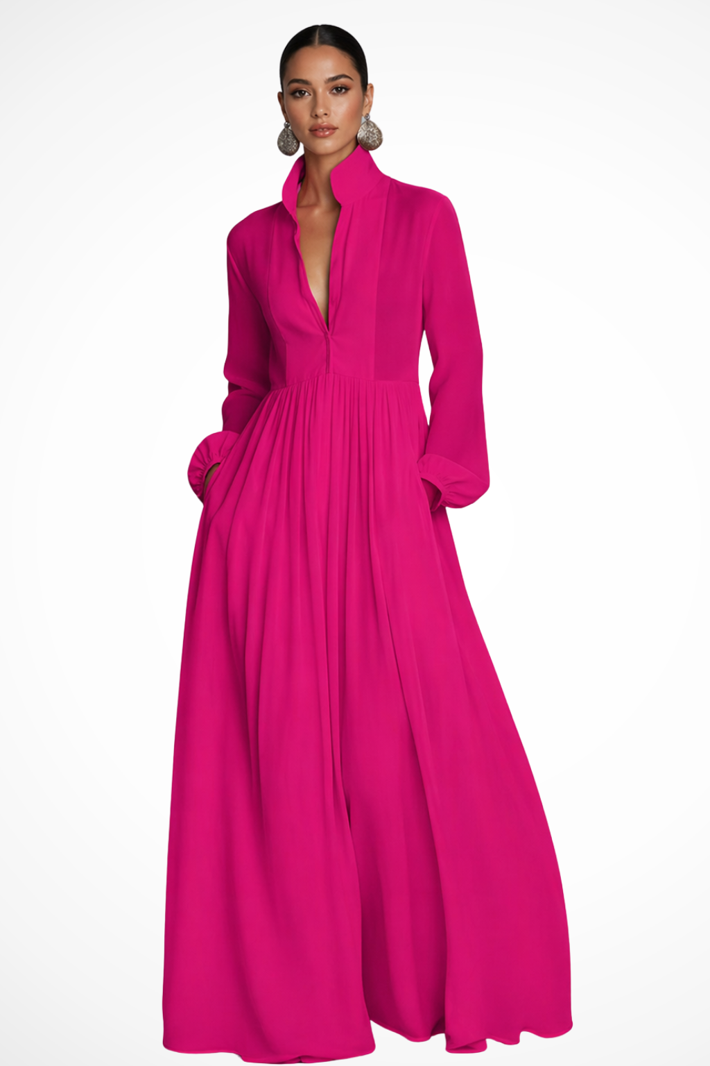 Women's Long Sleeve Button Maxi Dress with Pockets
