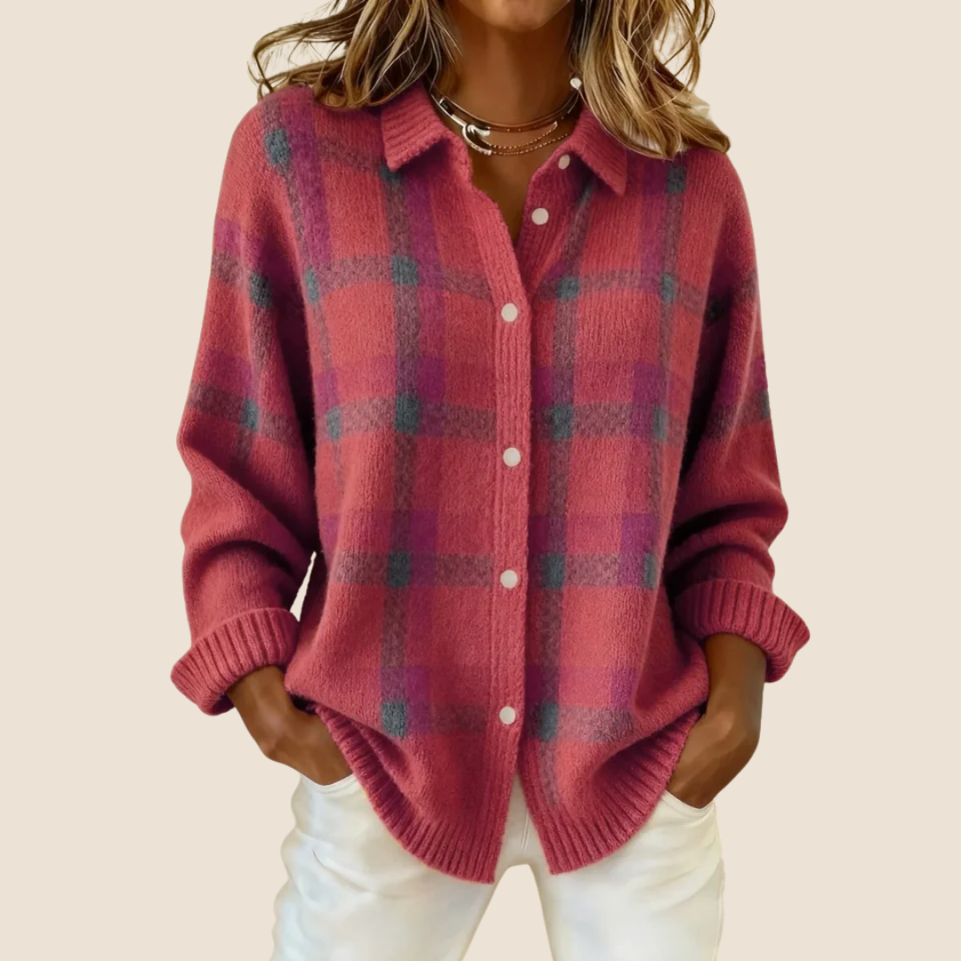 Women's Retro Plaid Oversized Knit Sweater