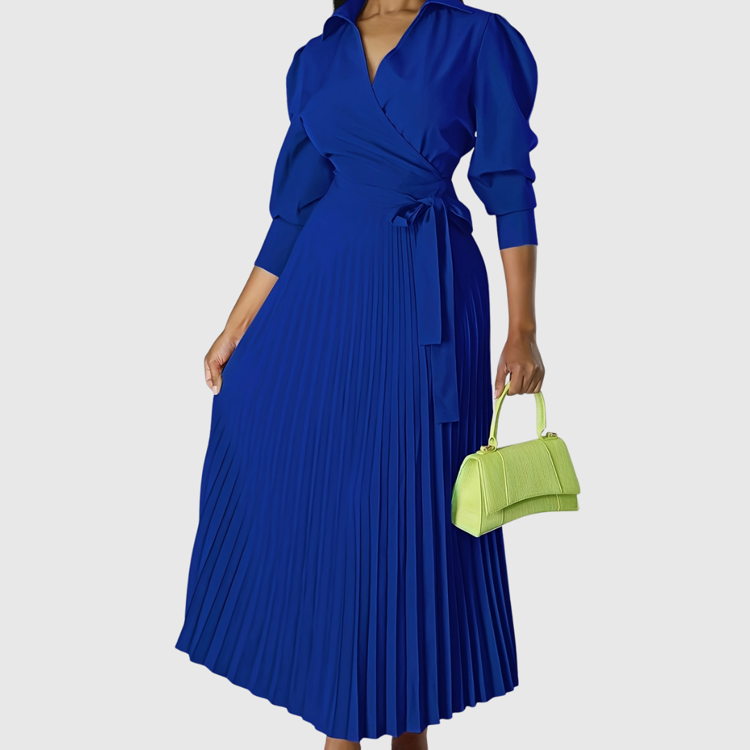 Women's Pleated Wrap Maxi Dress with Tie Waist