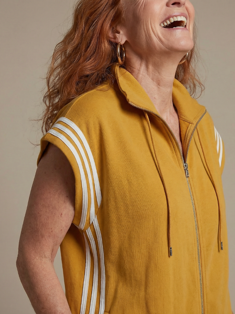 Women's Retro Zip-Up Jumpsuit with Side Stripes
