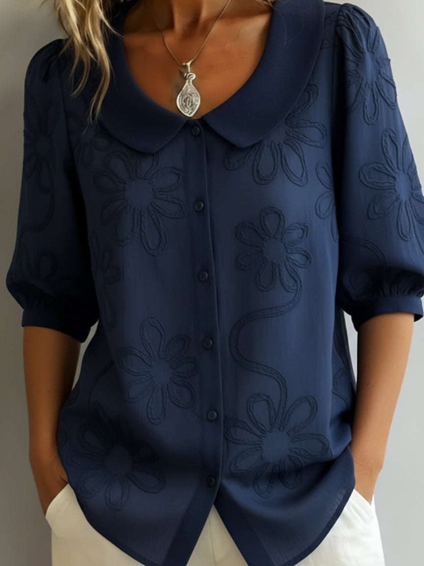 Women's Floral Embroidered Peter Pan Collar Blouse