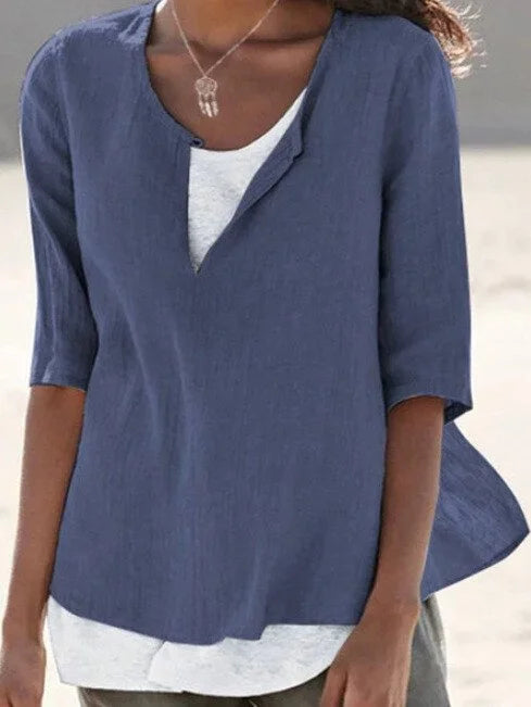 Women’s Relaxed Layered-Look Blouse with V-Notch Neckline
