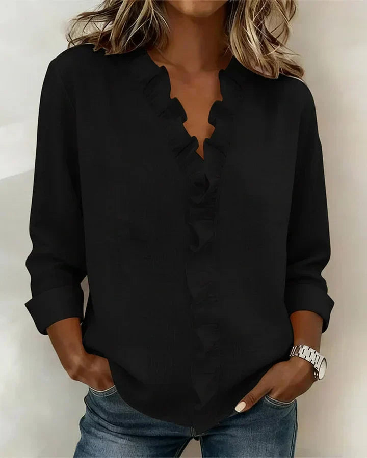 Women's Lightweight V-Neck Blouse with Ruffles