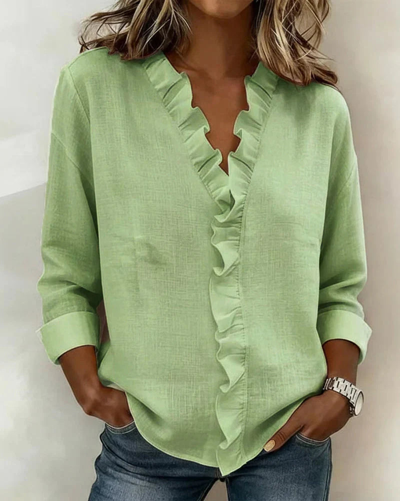 Women's Lightweight V-Neck Blouse with Ruffles