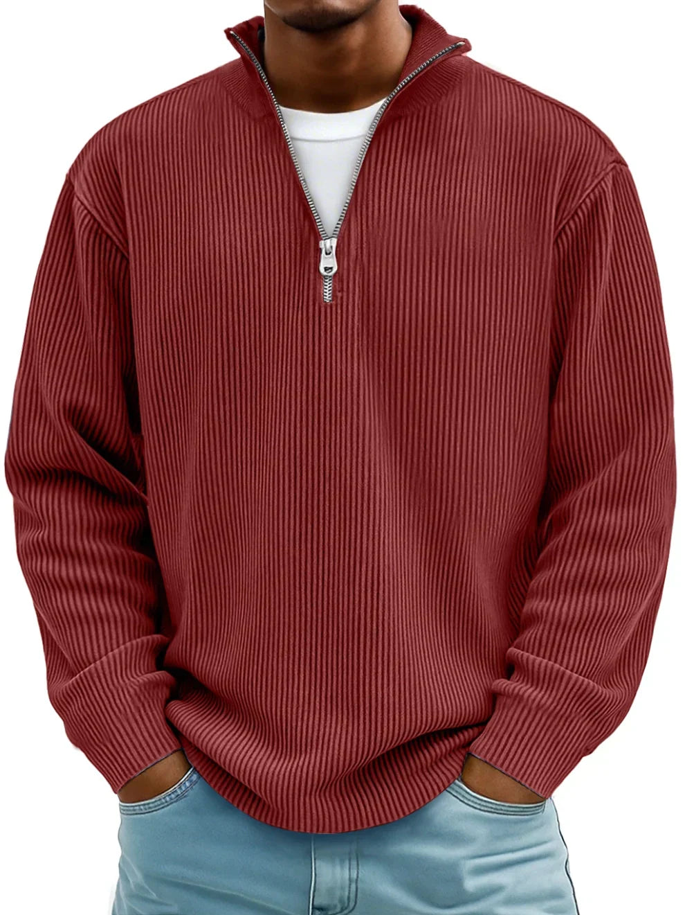 Men's Ribbed Quarter-Zip Long Sleeve Sweater