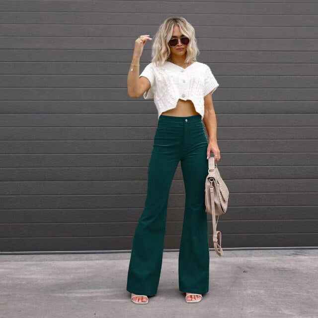 Trendy High-Waisted Flared Pants for Women – Elegant Fit
