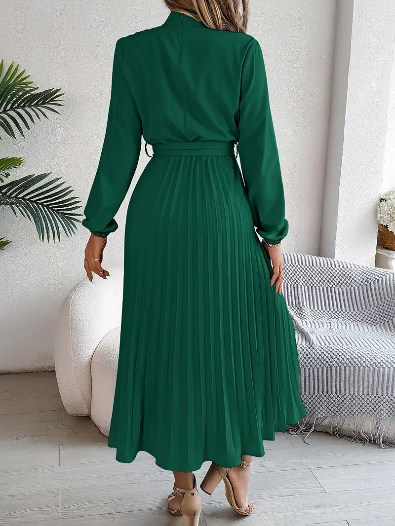 Women's Pleated Belted Midi Dress