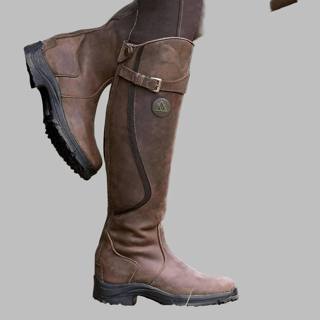 Women’s Knee-High Buckle Leather Boots