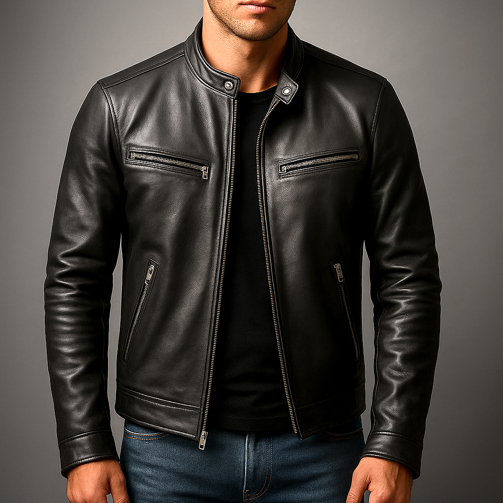 Men's Classic Faux Leather Zip-Up Jacket