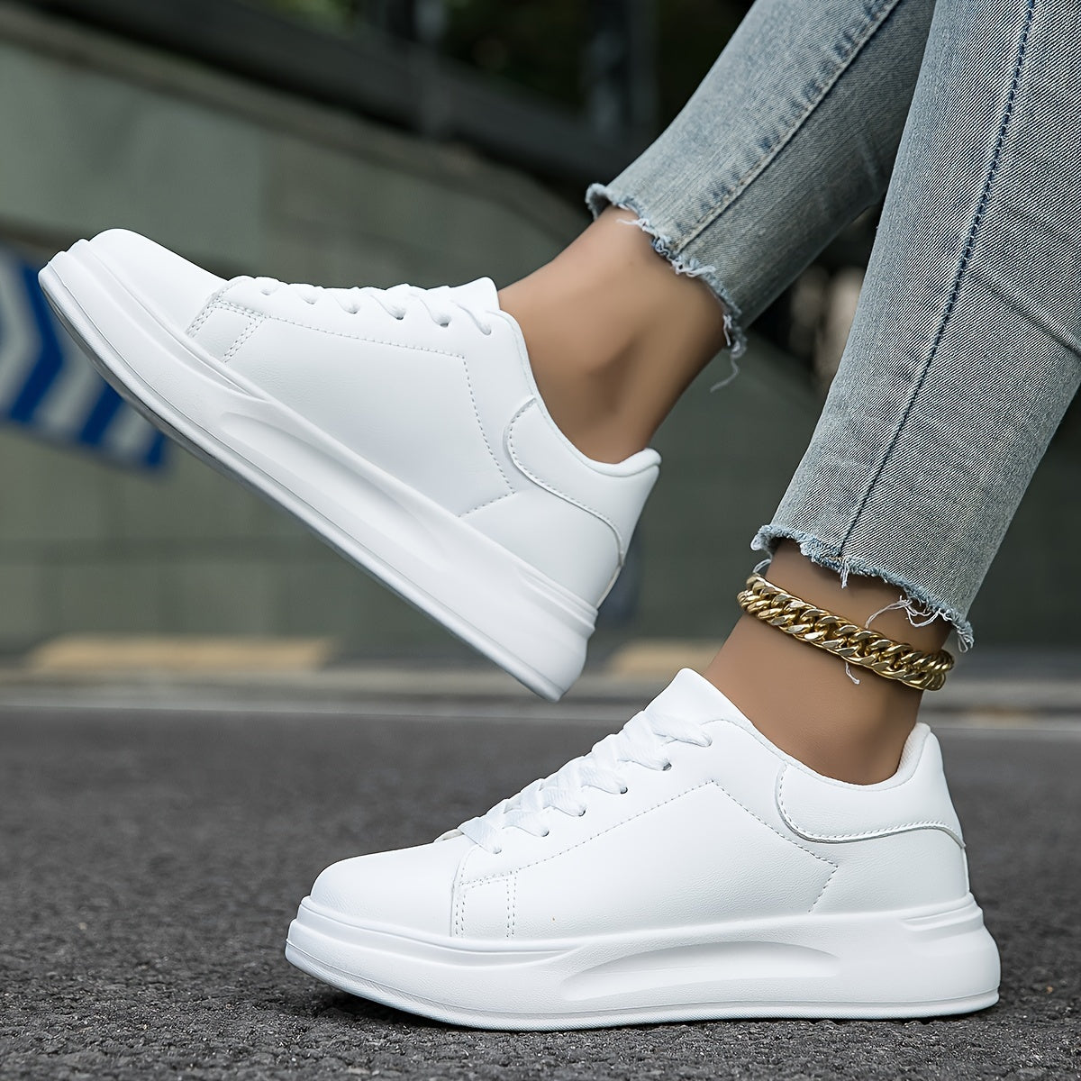 Stylish Women's Sneakers – Clean White Leather Casual Shoes