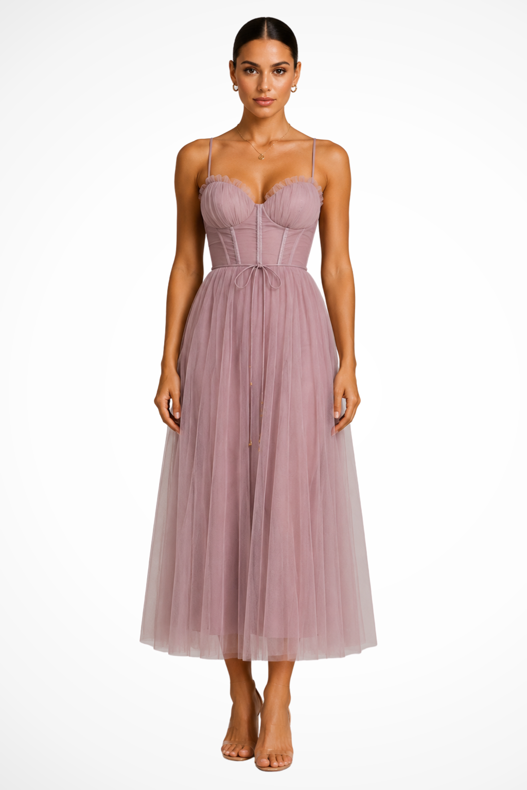 Women’s Sweetheart Neck Tulle Midi Dress