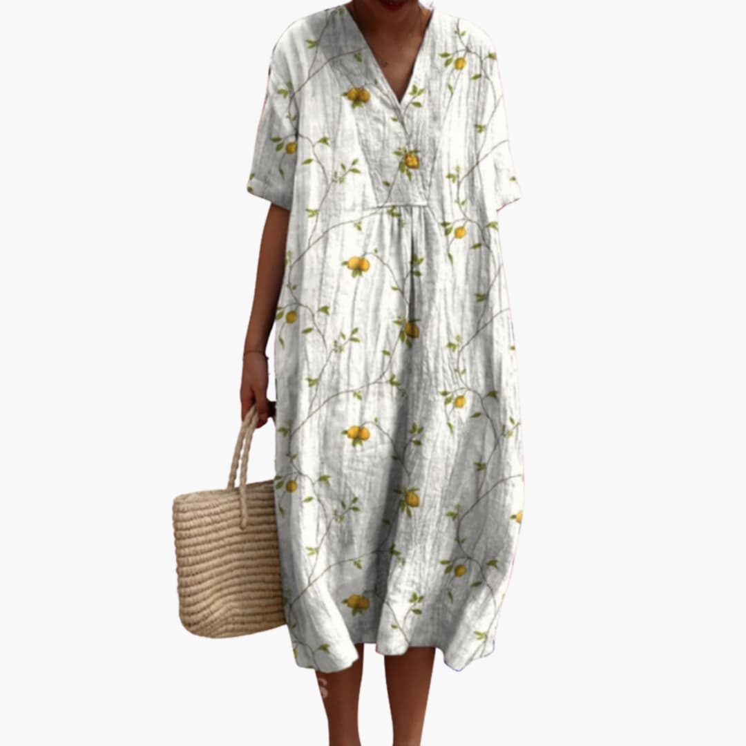 Women's Floral Print Relaxed Midi Dress with Pockets