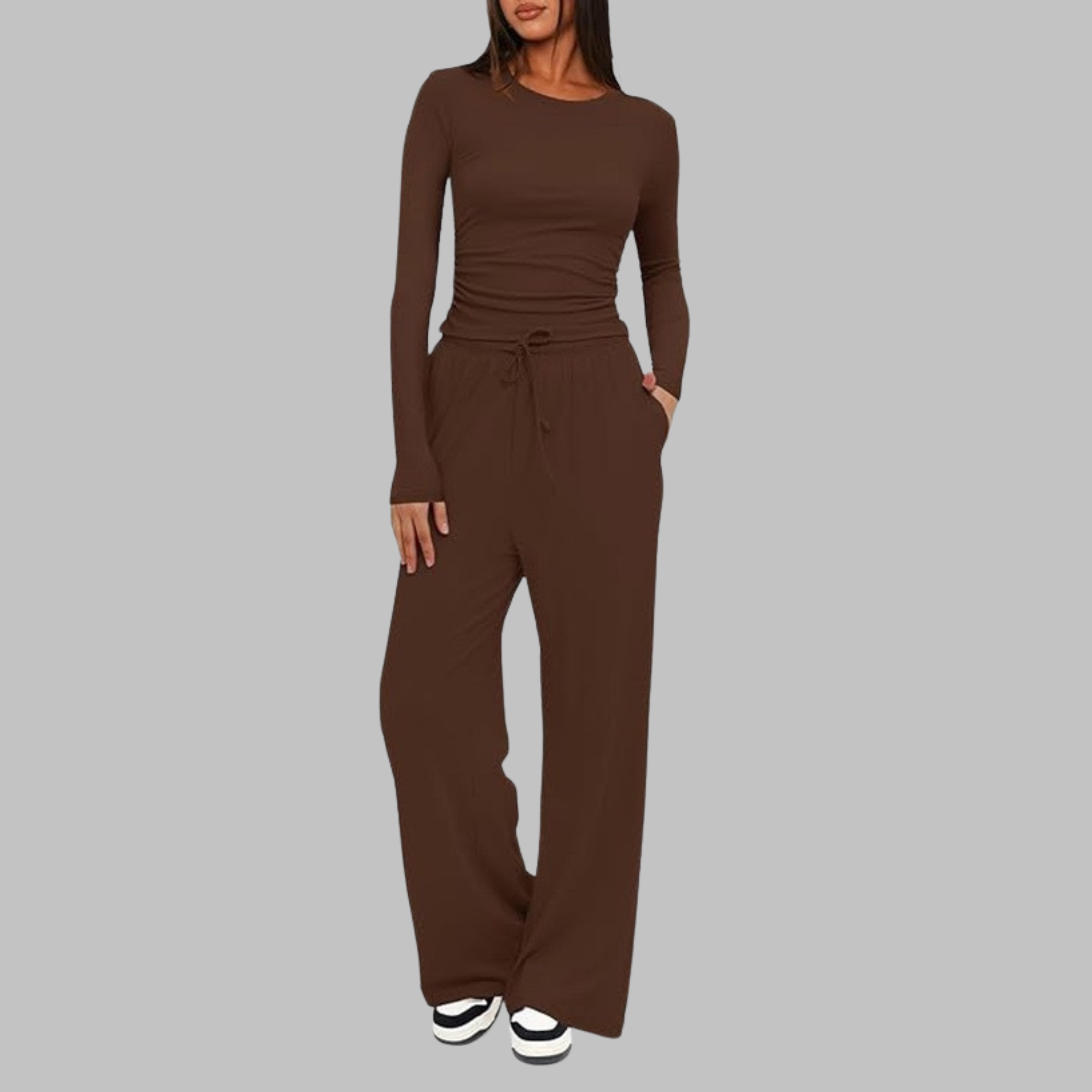 Women's Long Sleeve Top Wide Leg Pants Set