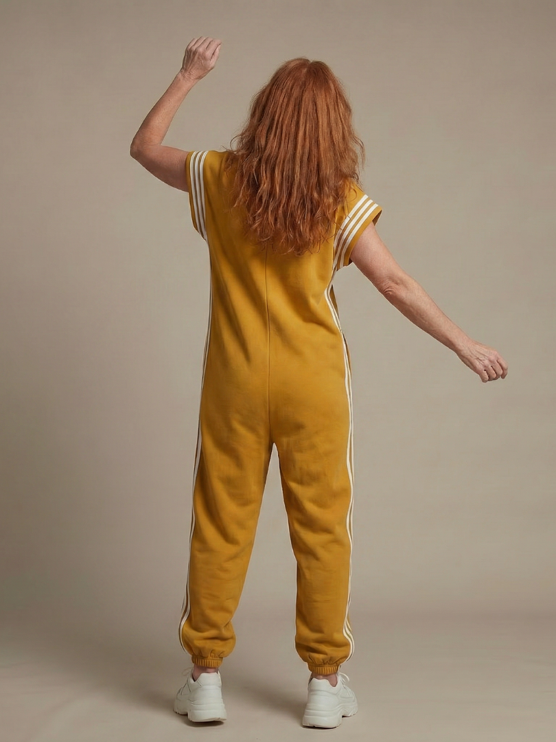 Women's Retro Zip-Up Jumpsuit with Side Stripes