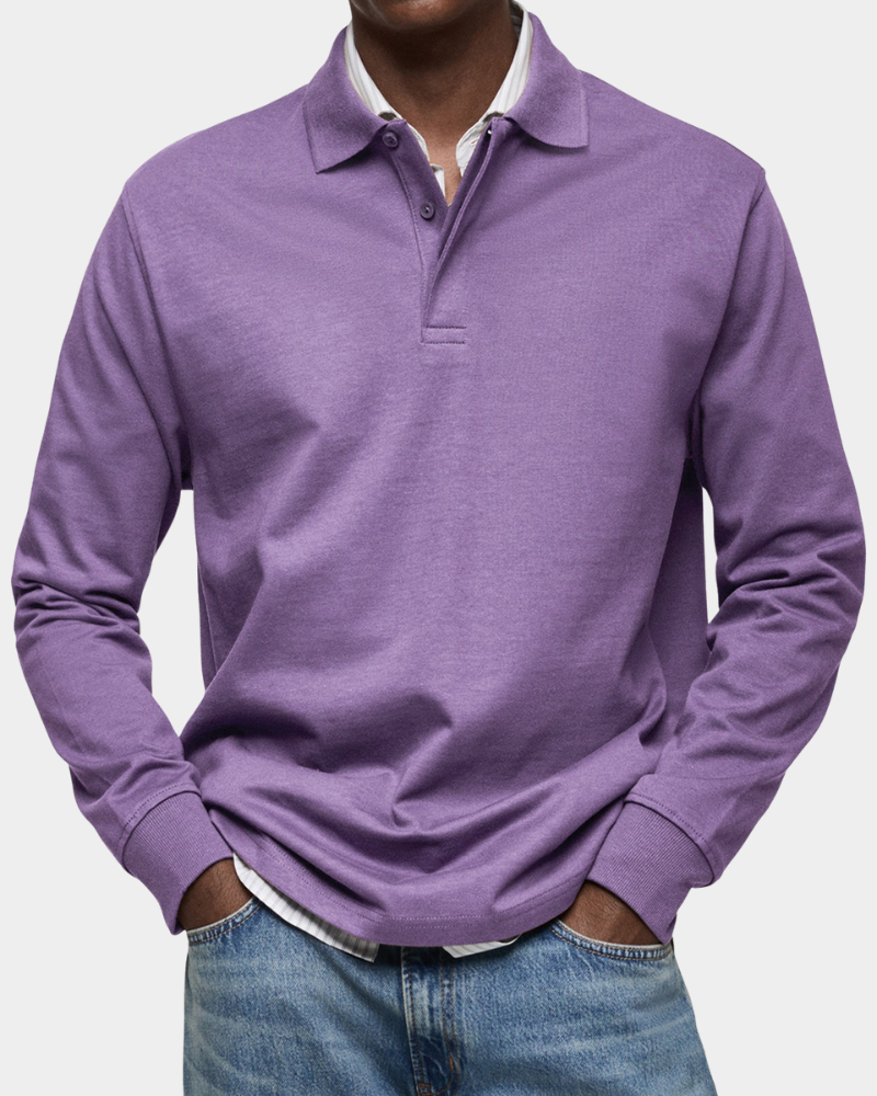 Men's Long Sleeve Polo Shirt Casual Pullover Top