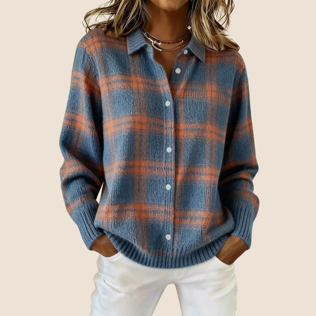 Women's Retro Plaid Oversized Knit Sweater