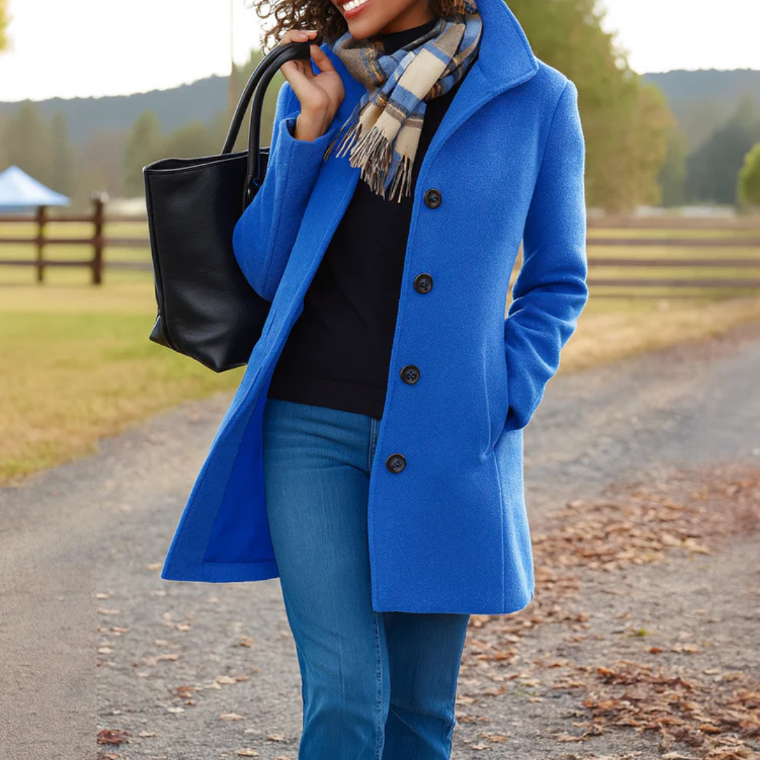 Women's Classic Button-Front Coat with Lapel Collar
