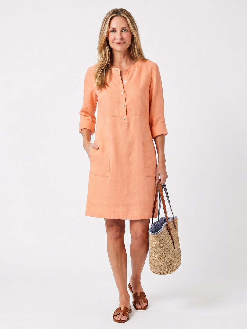 Women's Relaxed Shift Dress with Three-Quarter Sleeves