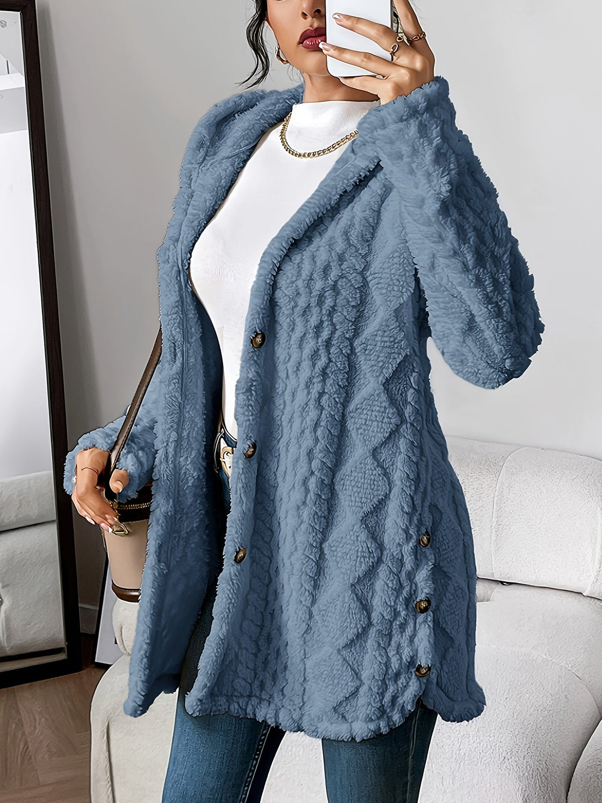 Women's Cable Knit Cardigan with Hood