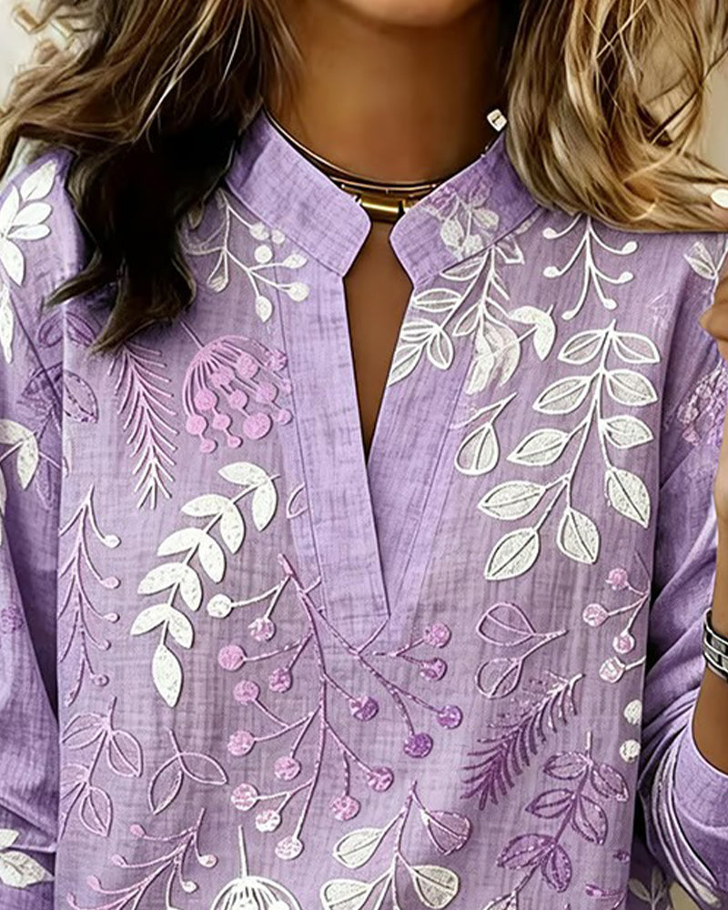 Women's Soft-Touch Blouse Pastel Floral V-Neck