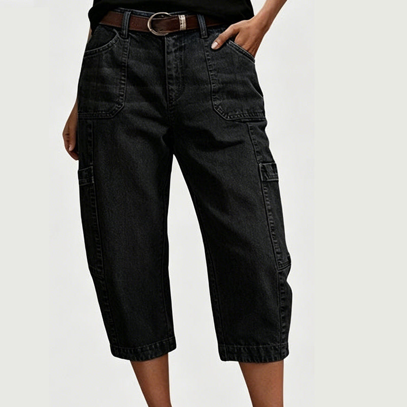 Women's Cargo Cropped Utility Pants with Pockets