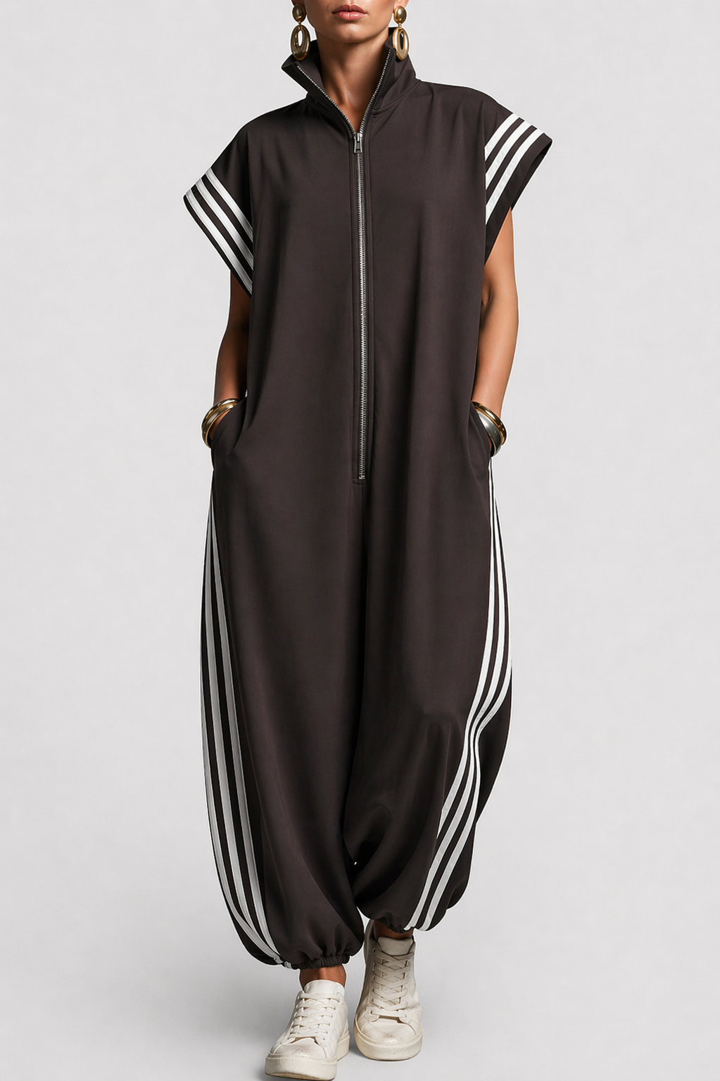 Women's Sleeveless Zip Neck Jumpsuit